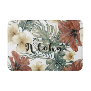 Vintage Tropical Hibiscus Floral Chic Aloha Bath Mat