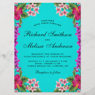 Vintage Tropical Hibiscus Floral Hawaiian Wedding Invitation