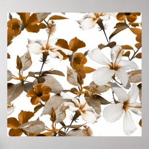 Vintage Tropical Hibiscus: Photo Collage Pattern Poster