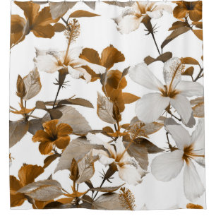 Vintage Tropical Hibiscus: Photo Collage Pattern Shower Curtain