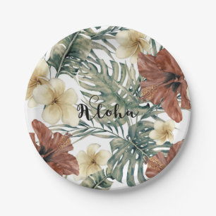 Vintage Tropical Hibiscus Plumeria Floral Aloha Paper Plate