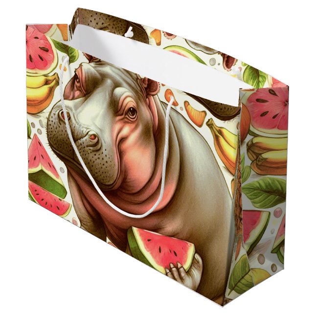Vintage Tropical Hippopotamus Pattern Large Gift Bag (Back Angled)