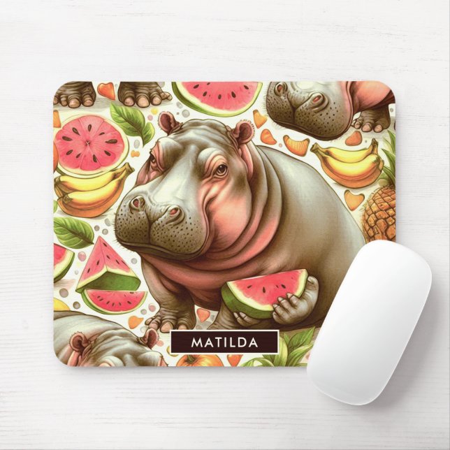 Vintage Tropical Hippopotamus Pattern Mouse Mat (With Mouse)