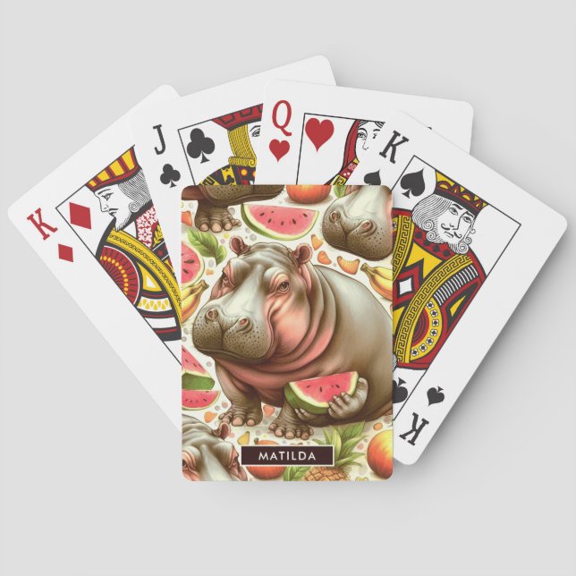 Vintage Tropical Hippopotamus Pattern Playing Cards (Back)