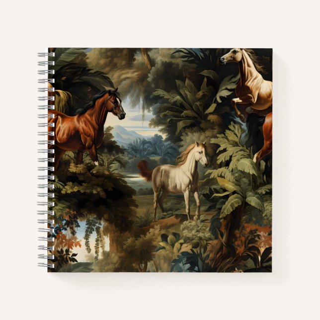 Vintage Tropical Horse Pattern Elegant Equestrian  Notebook (Front)