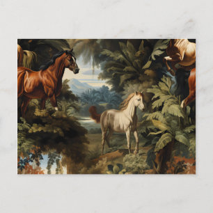 Vintage Tropical Horse Pattern Elegant Equestrian Postcard