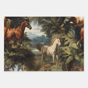 Vintage Tropical Horse Pattern Elegant Equestrian Wrapping Paper Sheet