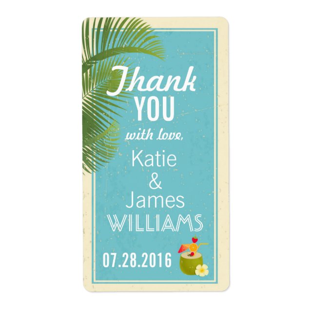 Vintage Tropical Island Luau Thank You Label (Front)
