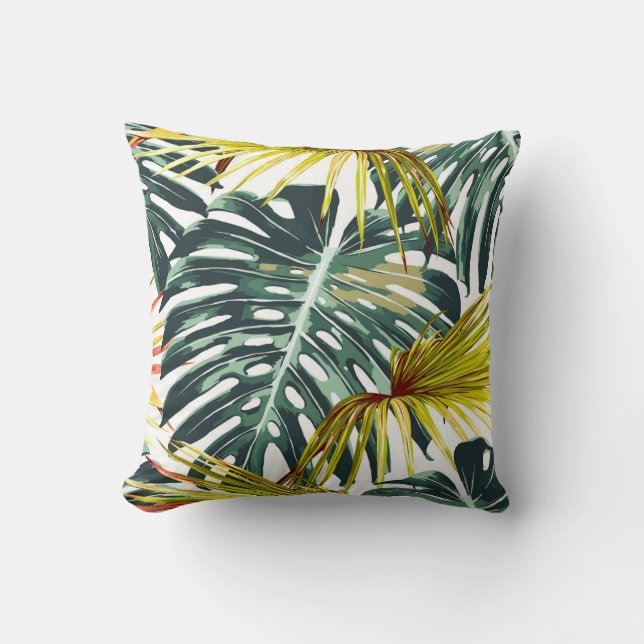 Vintage Tropical Jungle Leaves Pattern Cushion (Front)