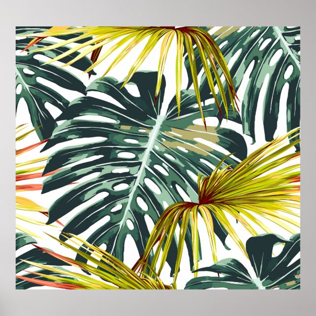 Vintage Tropical Jungle Leaves Pattern Poster (Front)