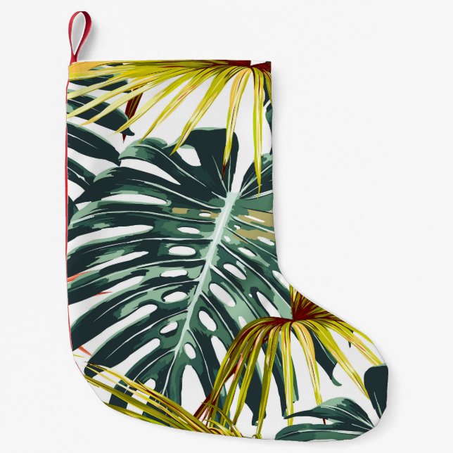 Vintage Tropical Jungle Leaves Pattern Small Christmas Stocking (Front)