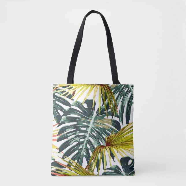 Vintage Tropical Jungle Leaves Pattern Tote Bag (Front)