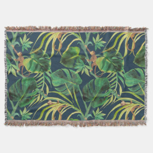 Vintage Tropical Jungle Monkey Throw Blanket