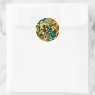 Vintage Tropical Jungle Wild Parrots Classic Round Sticker