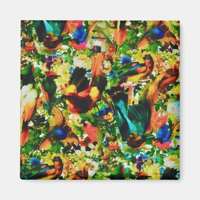 Vintage Tropical Jungle Wild Parrots Magnet (Front)