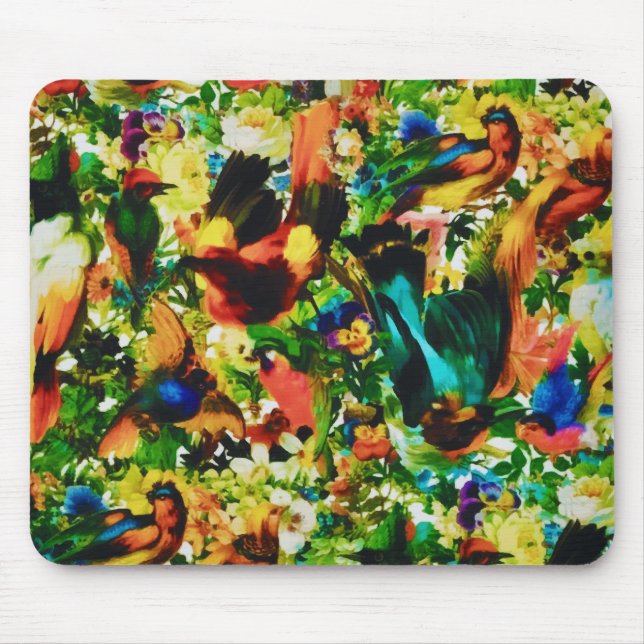 Vintage Tropical Jungle Wild Parrots Mouse Mat (Front)