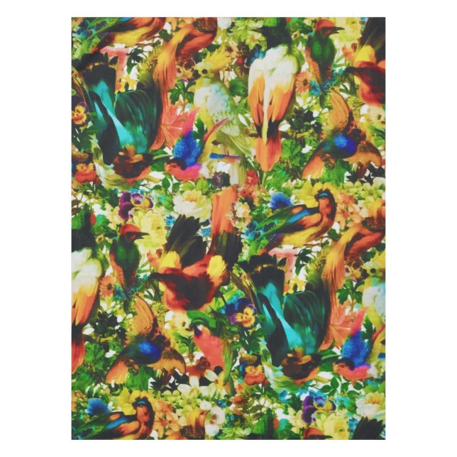 Vintage Tropical Jungle Wild Parrots Tablecloth (Front)
