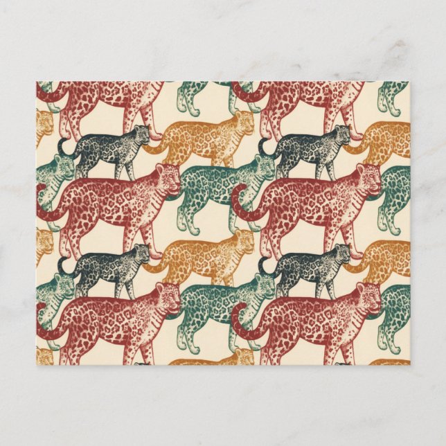 Vintage Tropical Jungle Wild Stalking Leopard Holiday Postcard (Front)