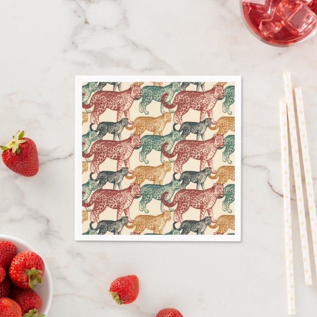 Vintage Tropical Jungle Wild Stalking Leopard Napkin (Insitu)