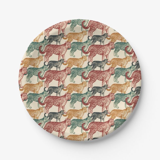 Vintage Tropical Jungle Wild Stalking Leopard Paper Plate (Front)
