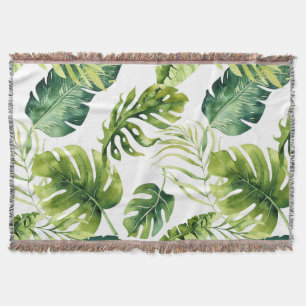 Vintage Tropical Leaf Throw Blanket