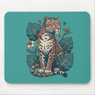 Vintage Tropical Leopard & Monstera Leaves Mouse Mat