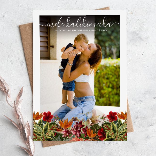 Vintage Tropical Mele Kalikimaka Christmas Photo Holiday Card (Creator Uploaded)