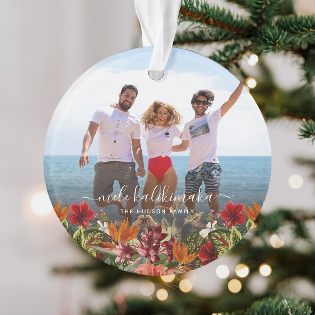 Vintage Tropical Mele Kalikimaka Christmas Photo Ornament (Creator Uploaded)
