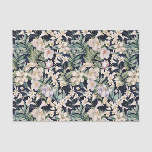 Vintage Tropical Night Flowers Tissue Paper (Front)