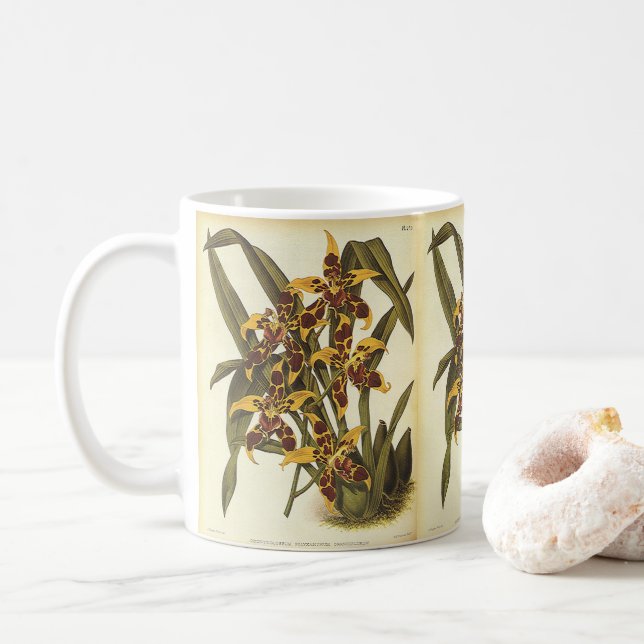 Vintage Tropical Odontoglossum Orchid Flowers Coffee Mug (With Donut)