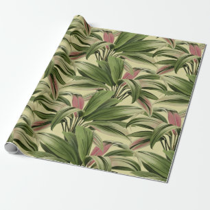 Vintage Tropical Palm Botanical Watercolor Cream Wrapping Paper