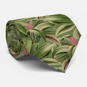 Vintage Tropical Palm Botanical Watercolor Green Tie
