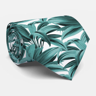 Vintage Tropical Palm Botanical Watercolor Teal Tie