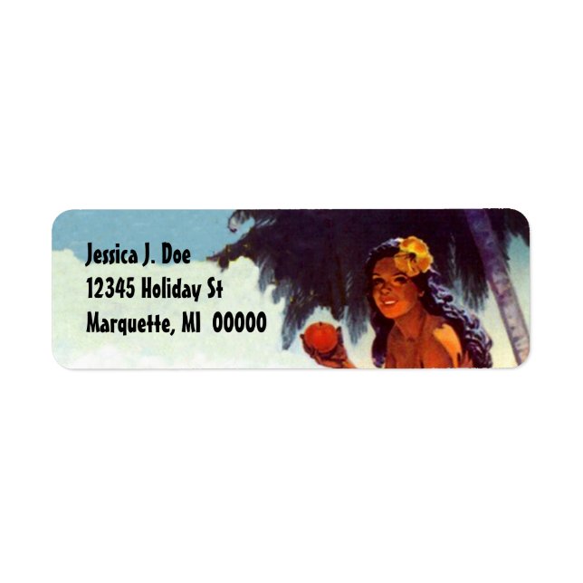 Vintage Tropical Palm Island Girl Address Labels (Front)