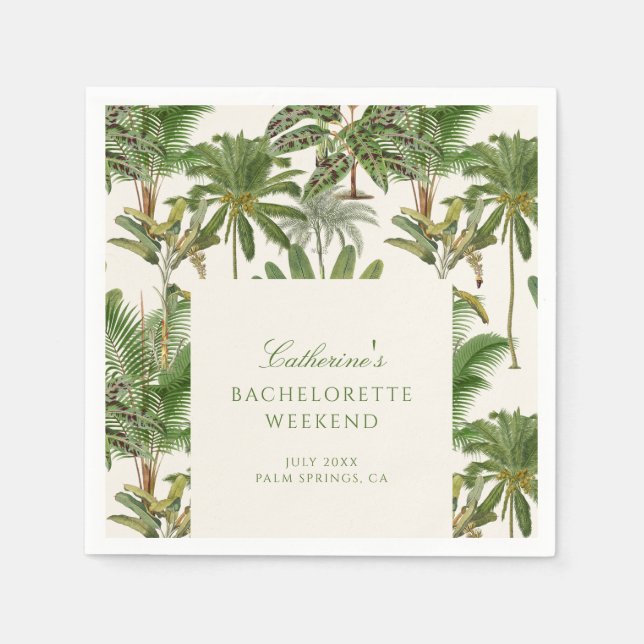Vintage Tropical Palm Tree Bachelorette Welcome  Napkin (Front)