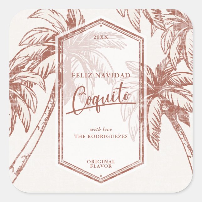 Vintage Tropical Palm Tree Coquito Square Sticker (Front)