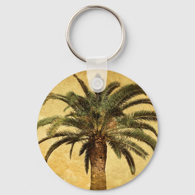 Vintage Tropical Palm Tree Key Ring (Front)