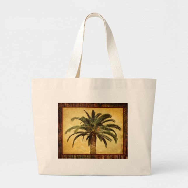 Vintage Tropical Palm Tree Large Tote Bag (Front)