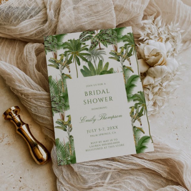 Vintage Tropical Palm Tree Pattern Bridal Shower Invitation (Creator Uploaded)