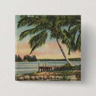 Vintage Tropical Palm Tree Sunset 15 Cm Square Badge