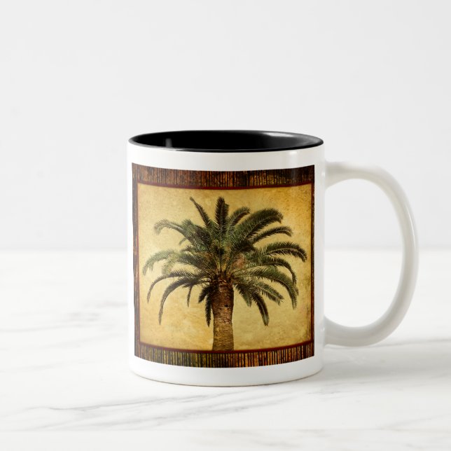 Vintage Tropical Palm Tree Two-Tone Coffee Mug (Right)