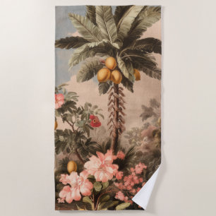 Vintage Tropical Paradise with Palm Trees Beach Towel