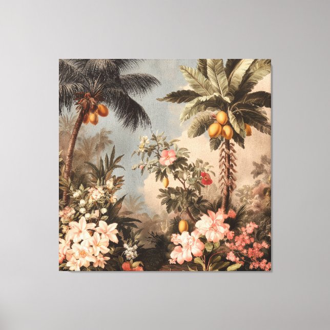 Vintage Tropical Paradise with Palm Trees Canvas Print (Front)