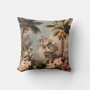 Vintage Tropical Paradise with Palm Trees Cushion