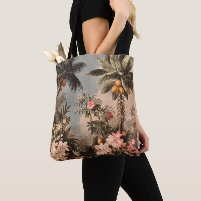Vintage Tropical Paradise with Palm Trees Tote Bag (Close Up)