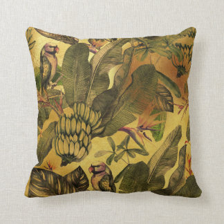 Vintage tropical parrots and leaves cushion