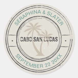 Vintage Tropical Passport Stamp Palm Trees  Classic Round Sticker