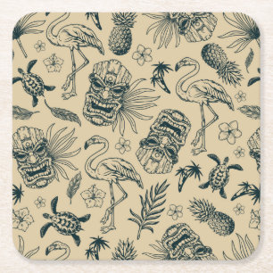 Vintage Tropical Pattern Square Paper Coaster