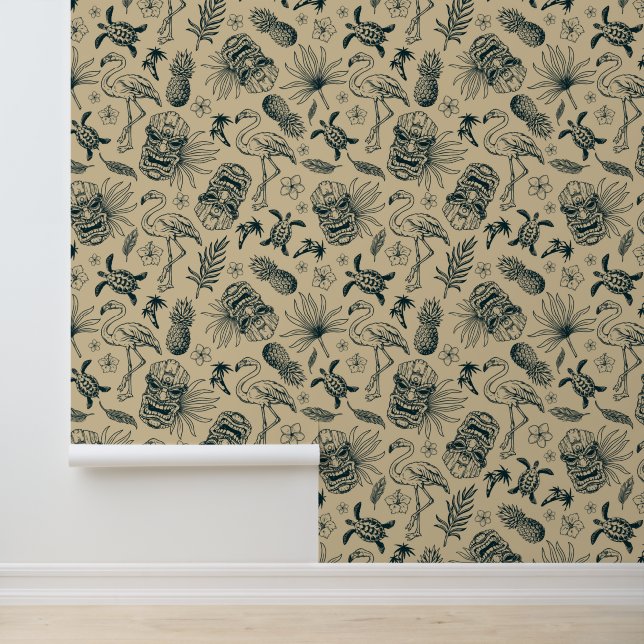 Vintage Tropical Pattern Wallpaper (Application)