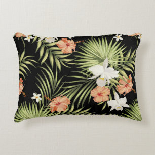 vintage tropical pattern with hibiscus flowers and decorative cushion